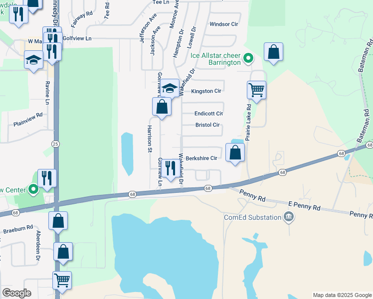 map of restaurants, bars, coffee shops, grocery stores, and more near 2003 Berkshire Circle in Carpentersville