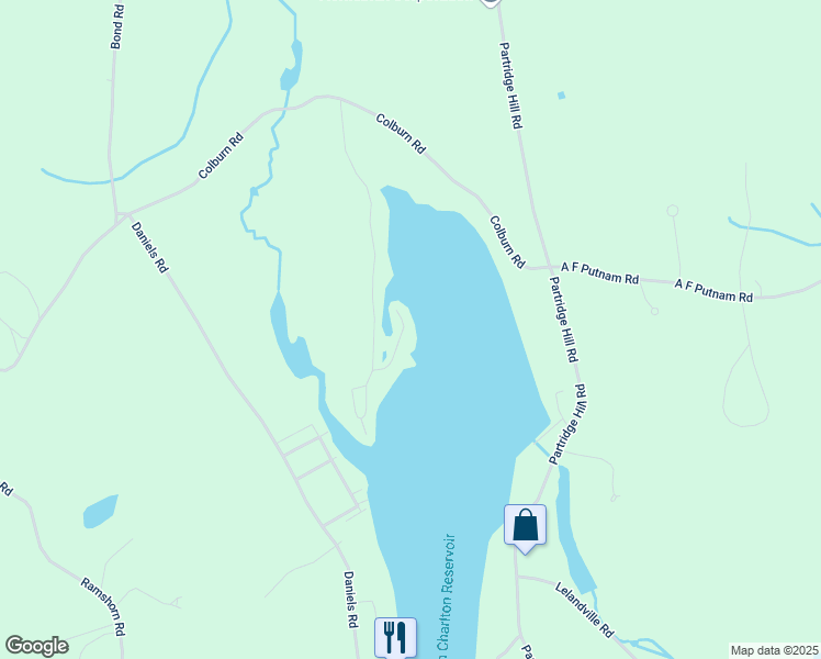 map of restaurants, bars, coffee shops, grocery stores, and more near 28 Willis Drive in Charlton