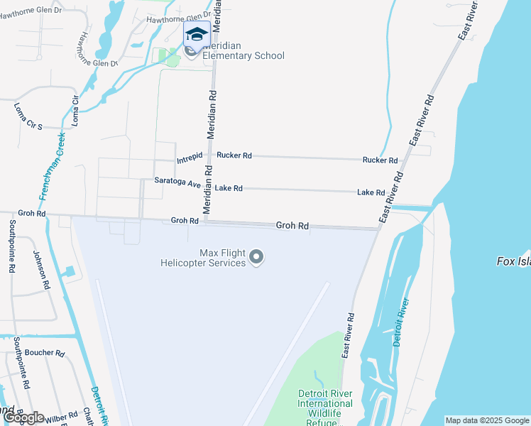 map of restaurants, bars, coffee shops, grocery stores, and more near 9010 Groh Road in Grosse Ile Township