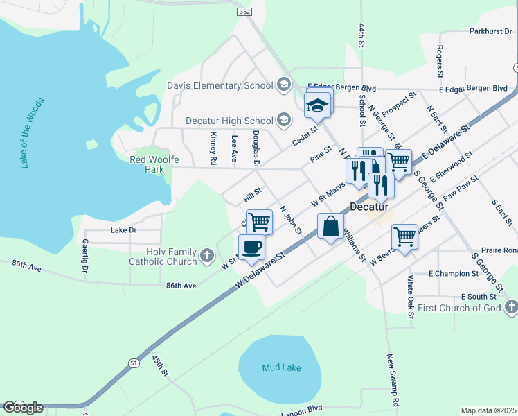 map of restaurants, bars, coffee shops, grocery stores, and more near 310 Clark Street in Decatur