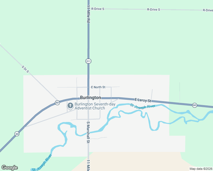 map of restaurants, bars, coffee shops, grocery stores, and more near 123 East North Street in Burlington