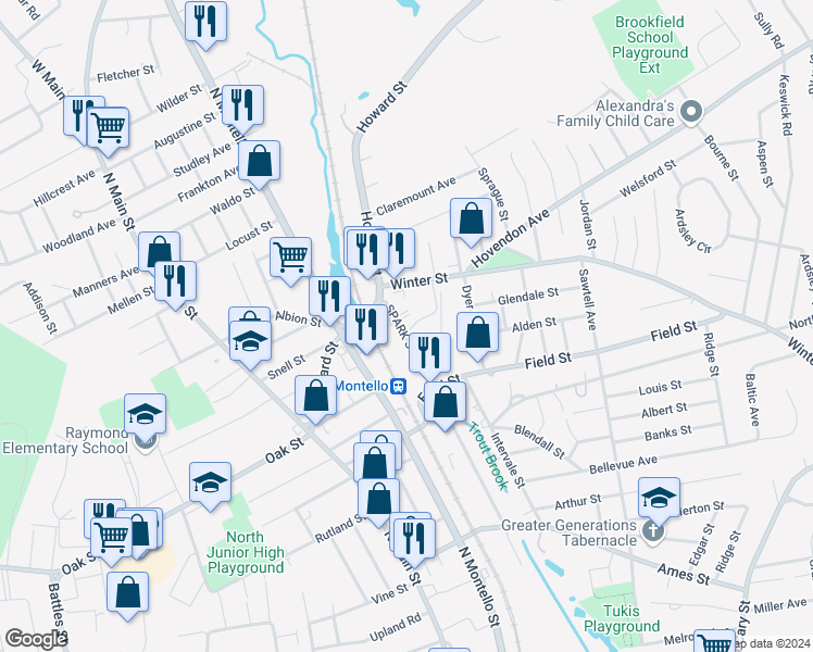 map of restaurants, bars, coffee shops, grocery stores, and more near in Brockton