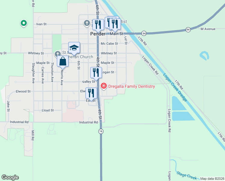 map of restaurants, bars, coffee shops, grocery stores, and more near 200 Valley View Drive in Pender