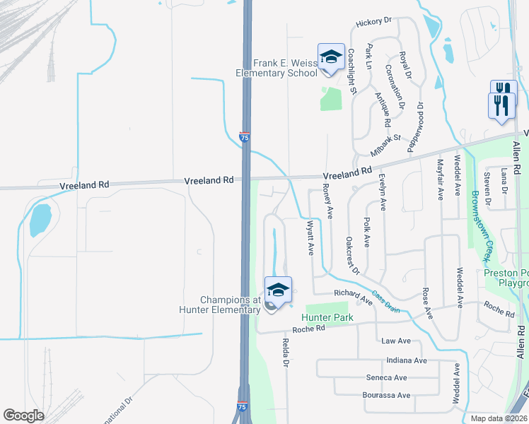 map of restaurants, bars, coffee shops, grocery stores, and more near 27294 Winchester Terrace in Brownstown Charter Township