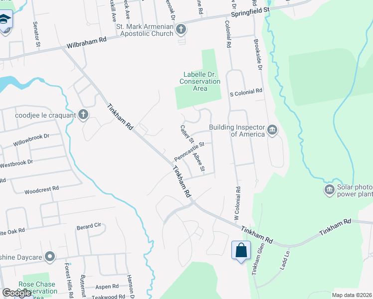 map of restaurants, bars, coffee shops, grocery stores, and more near 50 Penncastle Street in Springfield