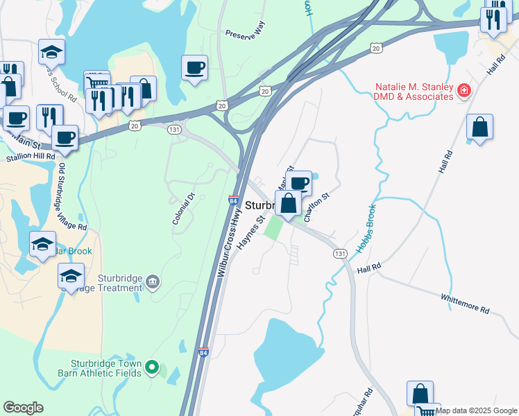 map of restaurants, bars, coffee shops, grocery stores, and more near in Sturbridge