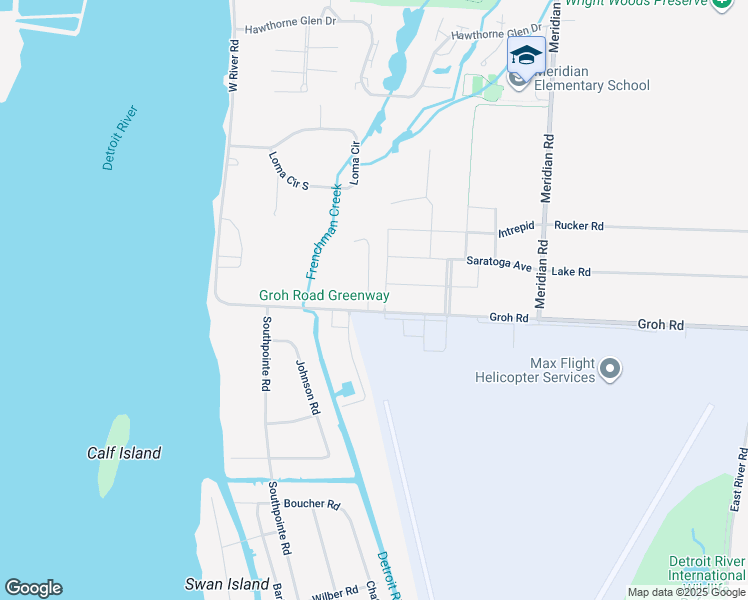 map of restaurants, bars, coffee shops, grocery stores, and more near 10124 Groh Road in Grosse Ile Township