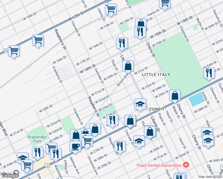 map of restaurants, bars, coffee shops, grocery stores, and more near 929 West 22nd Street in Erie