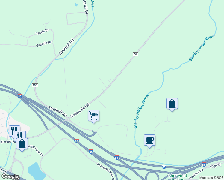 map of restaurants, bars, coffee shops, grocery stores, and more near 216 Colesville Road in Binghamton