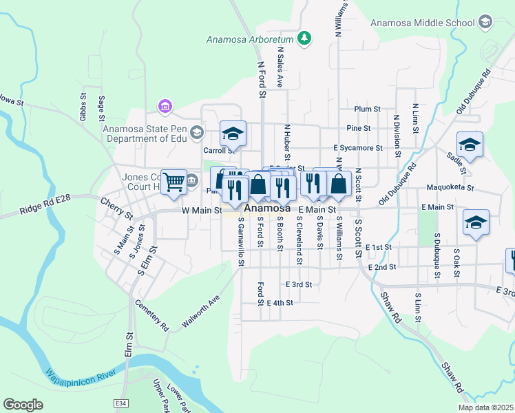 map of restaurants, bars, coffee shops, grocery stores, and more near in Anamosa