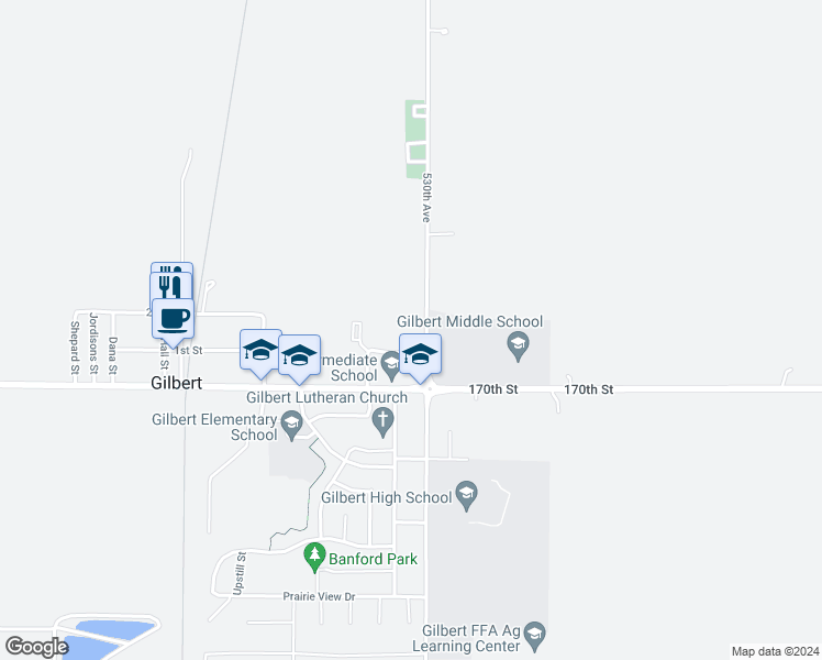 map of restaurants, bars, coffee shops, grocery stores, and more near 101 Gretten Street in Gilbert