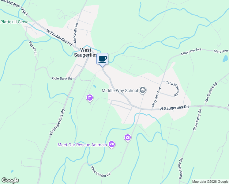 map of restaurants, bars, coffee shops, grocery stores, and more near 333 West Saugerties Road in Saugerties