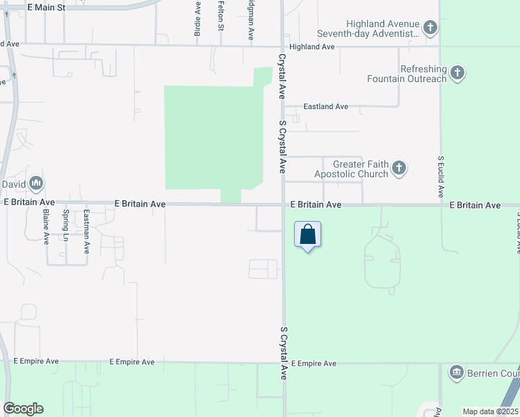 map of restaurants, bars, coffee shops, grocery stores, and more near 1636 East Britain Avenue in Benton Harbor