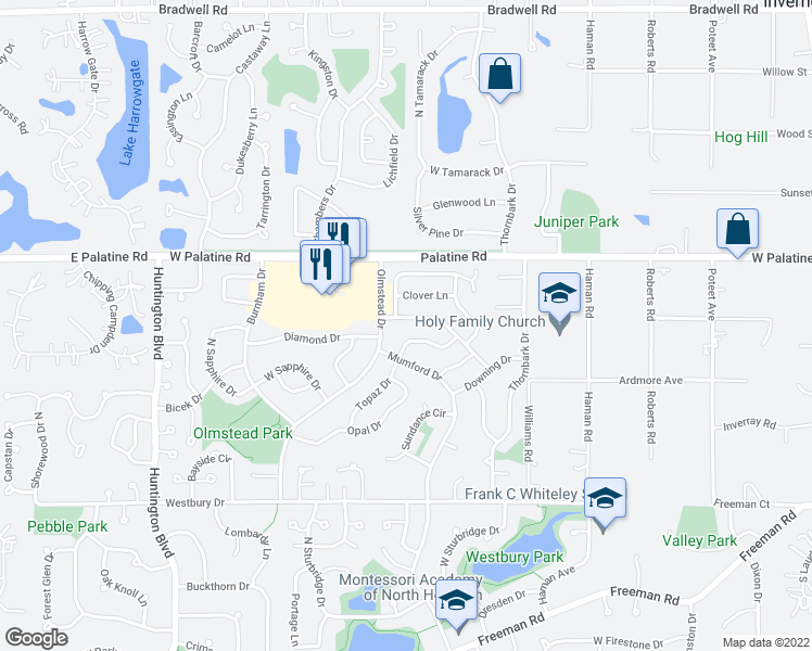 map of restaurants, bars, coffee shops, grocery stores, and more near 1285 Sumac Trail in Hoffman Estates