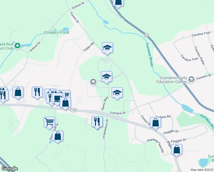 map of restaurants, bars, coffee shops, grocery stores, and more near 167 Forest Street in Marshfield
