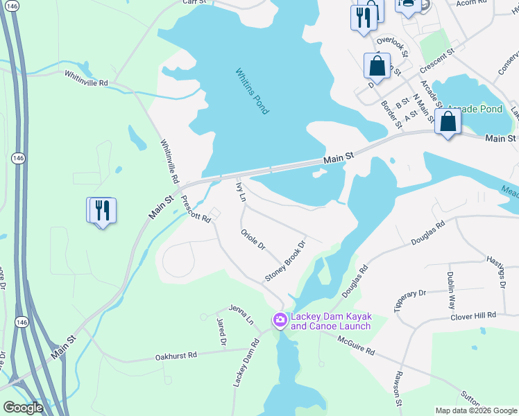 map of restaurants, bars, coffee shops, grocery stores, and more near 35 Ivy Lane in Northbridge