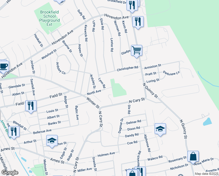 map of restaurants, bars, coffee shops, grocery stores, and more near 435 North Avenue in Brockton