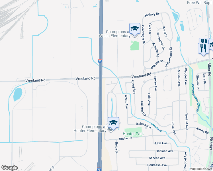 map of restaurants, bars, coffee shops, grocery stores, and more near 27148 Winchester Street in Brownstown Charter Township