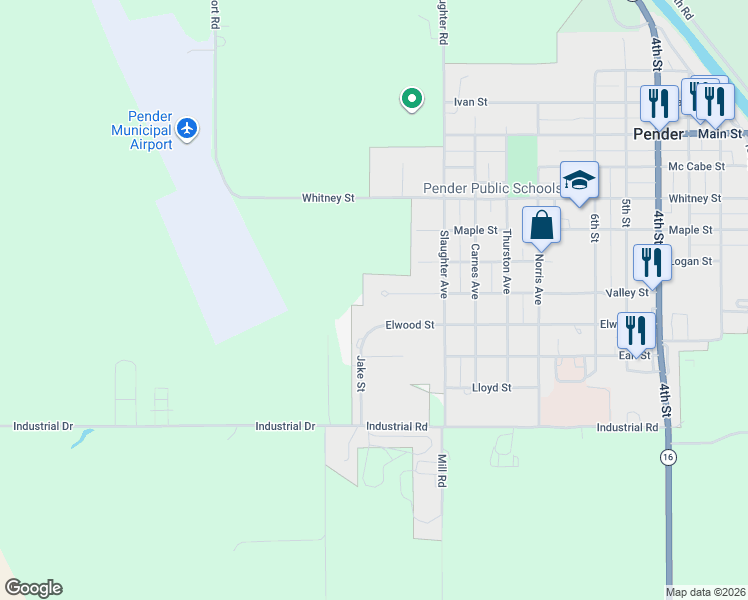 map of restaurants, bars, coffee shops, grocery stores, and more near 1111 Valley Circle Drive in Pender