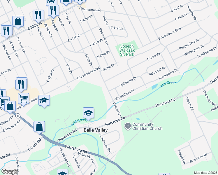 map of restaurants, bars, coffee shops, grocery stores, and more near 1919-1925 East Gore Road in Erie