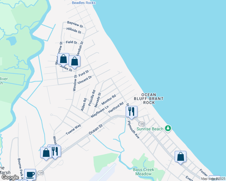 map of restaurants, bars, coffee shops, grocery stores, and more near Constellation Road in Marshfield