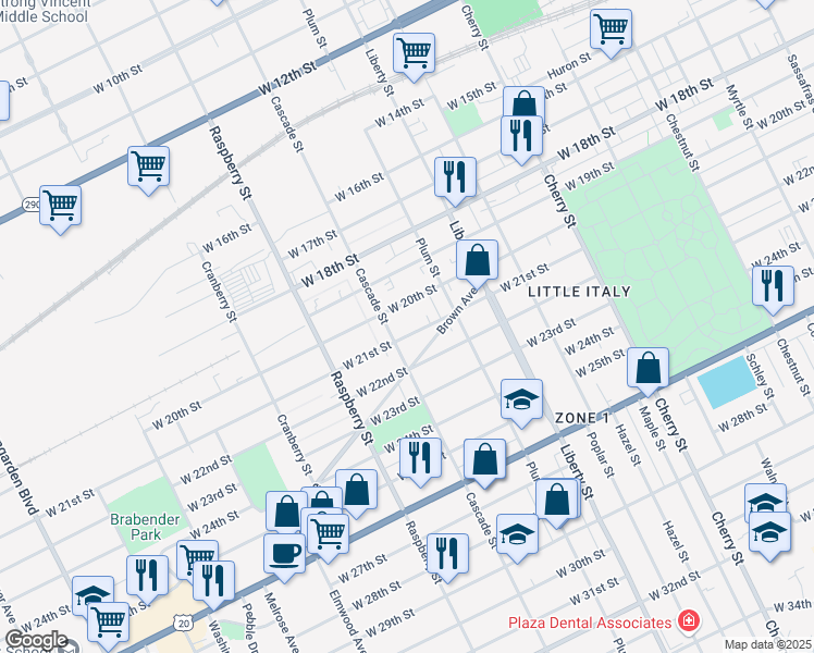 map of restaurants, bars, coffee shops, grocery stores, and more near 949 West 20th Street in Erie