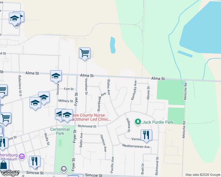 map of restaurants, bars, coffee shops, grocery stores, and more near in Amherstburg