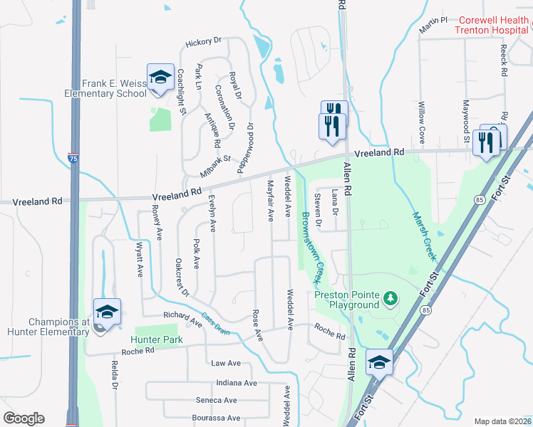 map of restaurants, bars, coffee shops, grocery stores, and more near 27145 Spring Gate Drive in Brownstown Charter Township