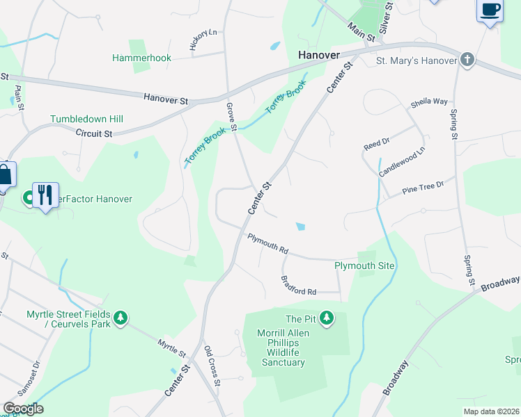 map of restaurants, bars, coffee shops, grocery stores, and more near in Hanover