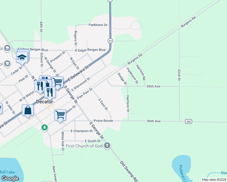 map of restaurants, bars, coffee shops, grocery stores, and more near 307 Scott Street in Decatur