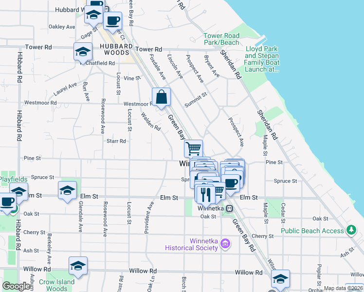 map of restaurants, bars, coffee shops, grocery stores, and more near 660 Winnetka Mews in Winnetka