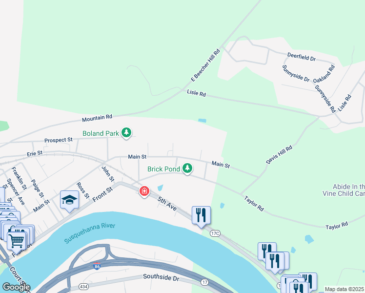 map of restaurants, bars, coffee shops, grocery stores, and more near 529 E Main St in Owego