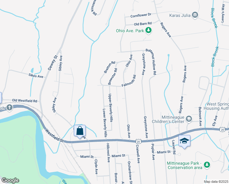 map of restaurants, bars, coffee shops, grocery stores, and more near 18 Lotus Street in West Springfield
