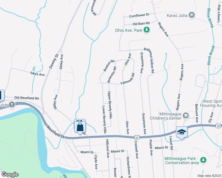 map of restaurants, bars, coffee shops, grocery stores, and more near 18 Lotus Street in West Springfield