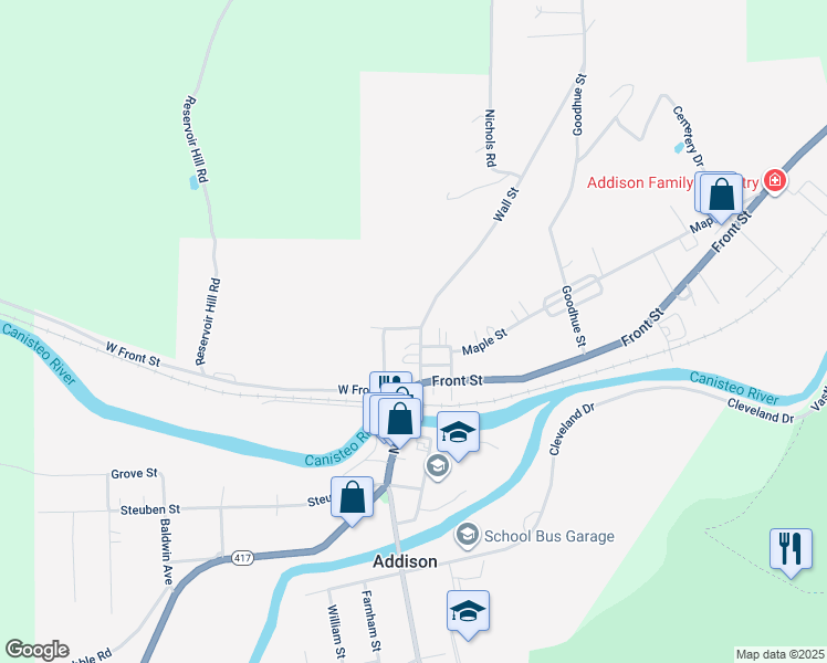 map of restaurants, bars, coffee shops, grocery stores, and more near 16 Wall Street in Addison