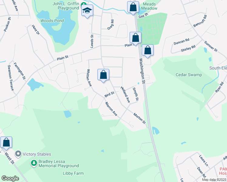 map of restaurants, bars, coffee shops, grocery stores, and more near 517 Morton Street in Stoughton