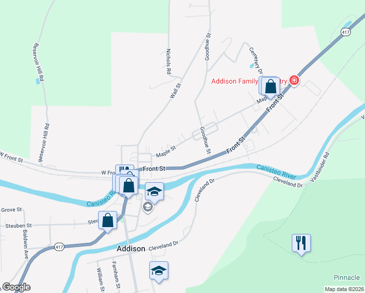 map of restaurants, bars, coffee shops, grocery stores, and more near 31 Maple Street in Addison