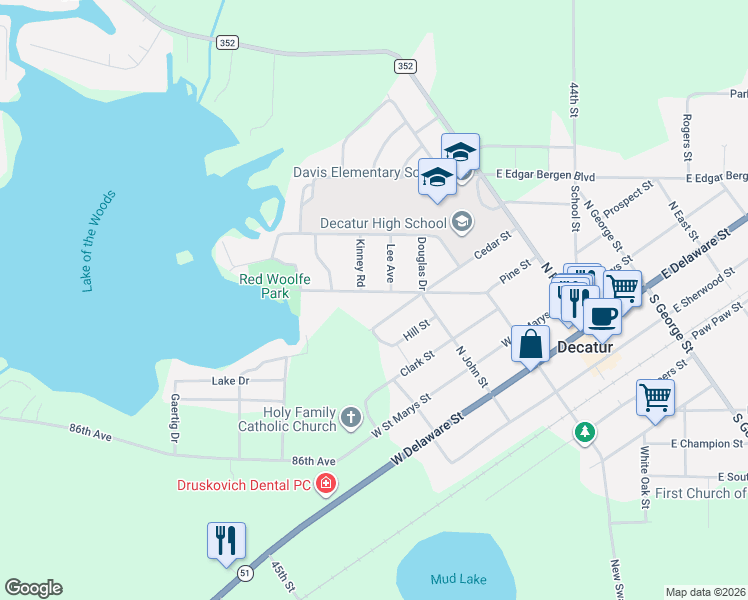 map of restaurants, bars, coffee shops, grocery stores, and more near 302 Cedar Street in Decatur