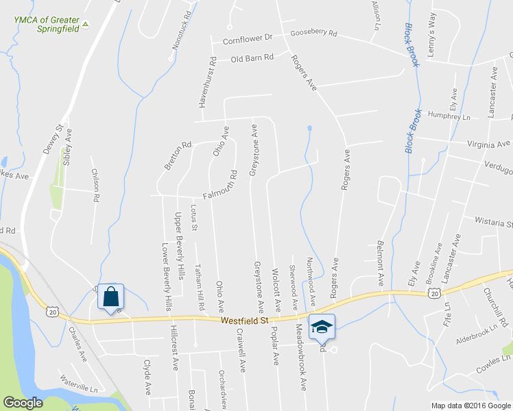 map of restaurants, bars, coffee shops, grocery stores, and more near 186 Greystone Avenue in West Springfield