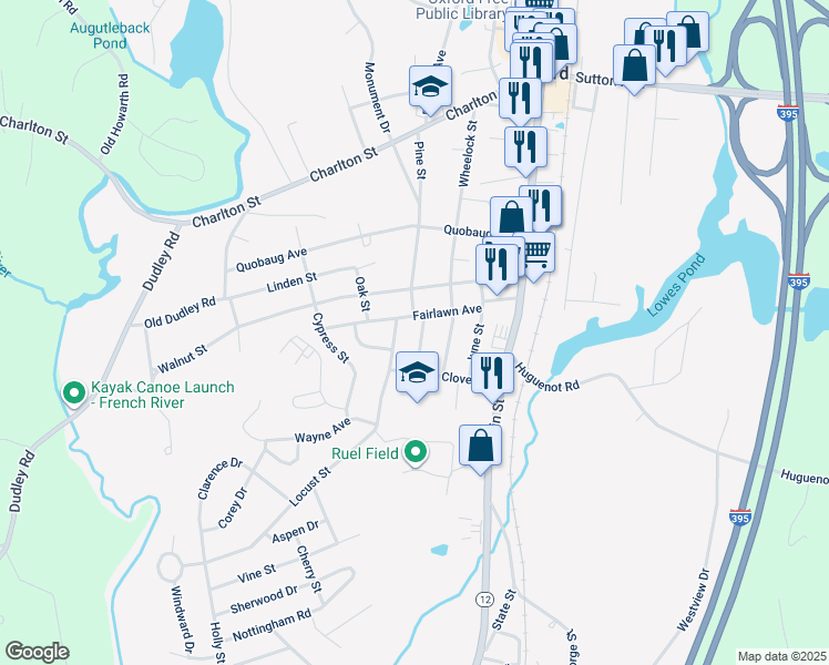 map of restaurants, bars, coffee shops, grocery stores, and more near 6 Spruce Street in Oxford