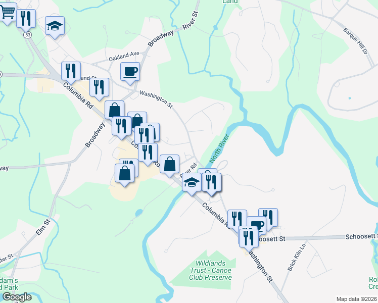 map of restaurants, bars, coffee shops, grocery stores, and more near 40 Washington Street in Hanover
