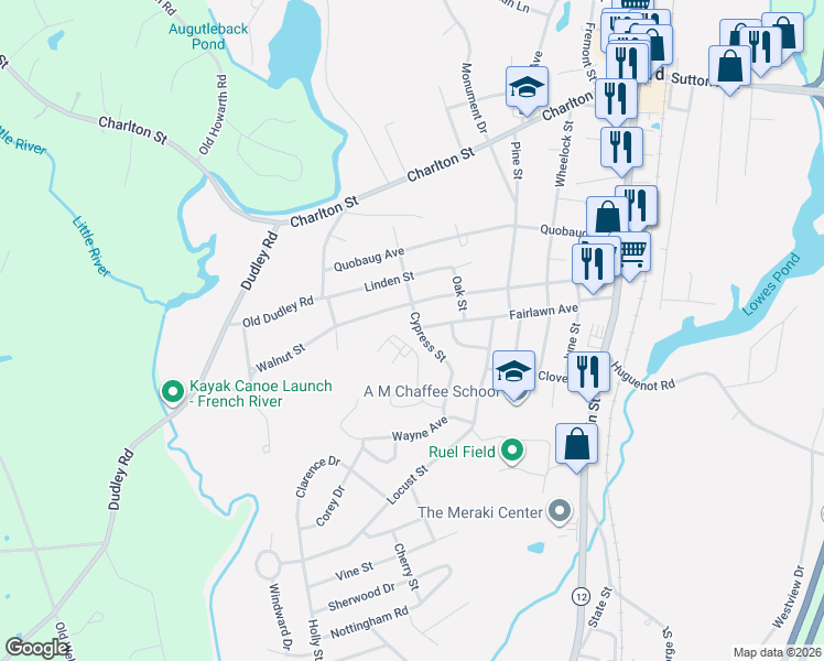 map of restaurants, bars, coffee shops, grocery stores, and more near 17 Cypress Street in Oxford