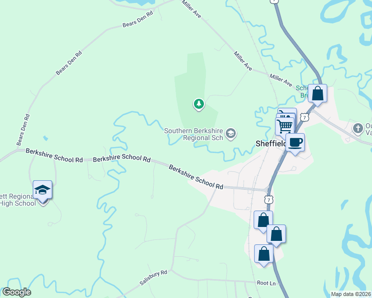 map of restaurants, bars, coffee shops, grocery stores, and more near 166 Berkshire School Road in Sheffield