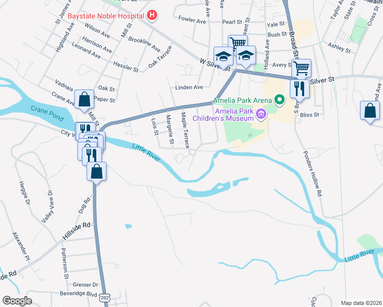 map of restaurants, bars, coffee shops, grocery stores, and more near 88 Squawfield Road in Westfield