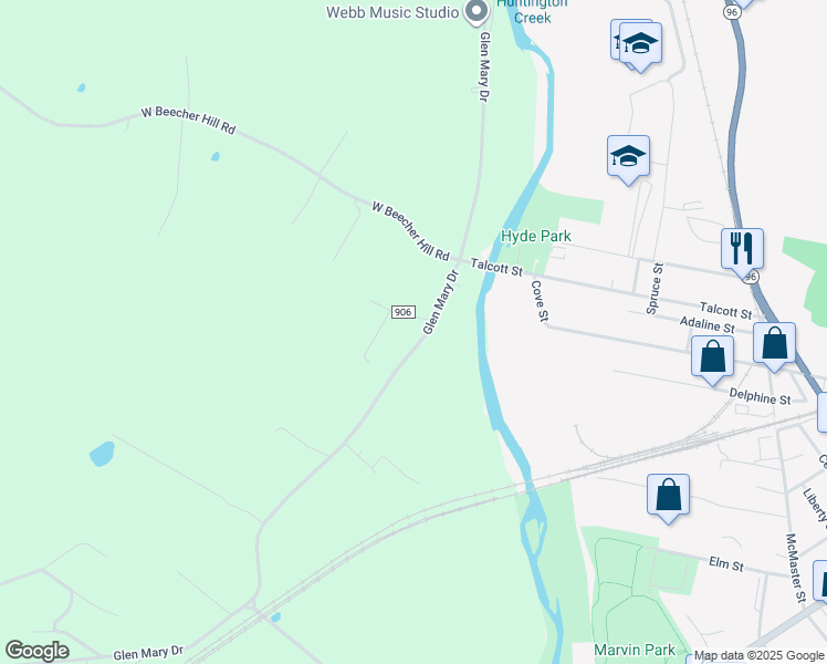 map of restaurants, bars, coffee shops, grocery stores, and more near 535 Glen Mary Drive in Owego