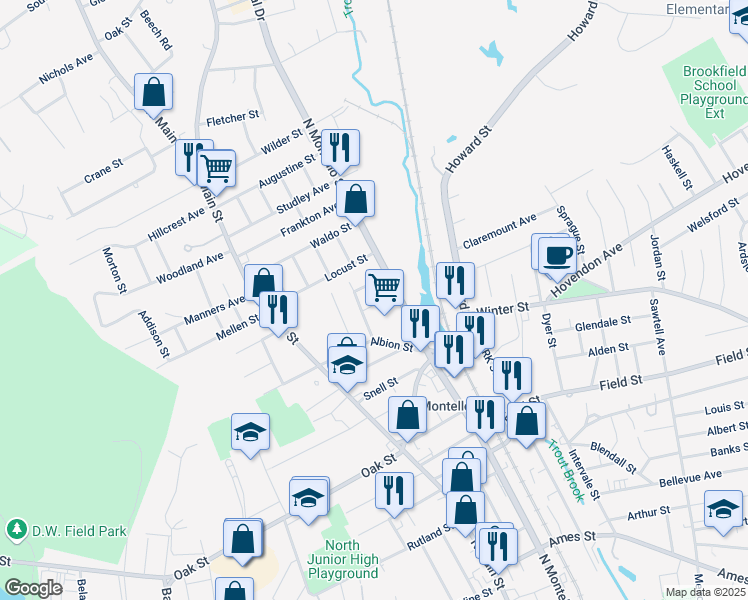 map of restaurants, bars, coffee shops, grocery stores, and more near 14 Lorrie Avenue in Brockton
