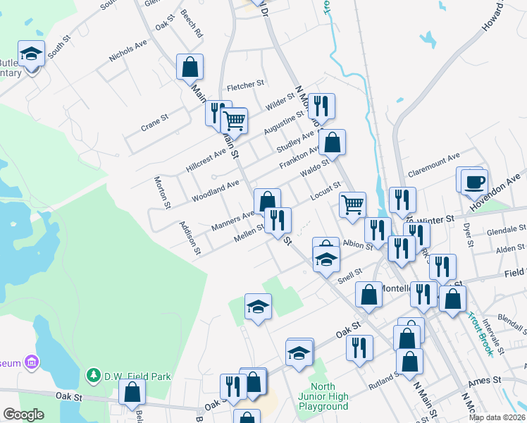 map of restaurants, bars, coffee shops, grocery stores, and more near in Brockton