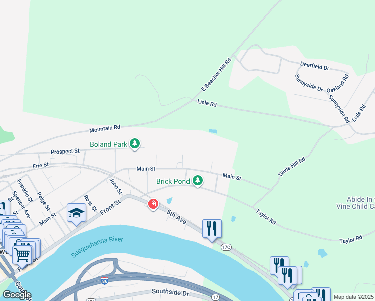 map of restaurants, bars, coffee shops, grocery stores, and more near 529 E Main St in Owego