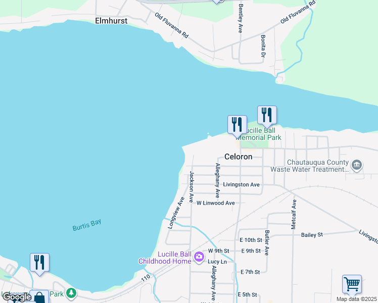 map of restaurants, bars, coffee shops, grocery stores, and more near 231 Marine Park Drive in Celoron