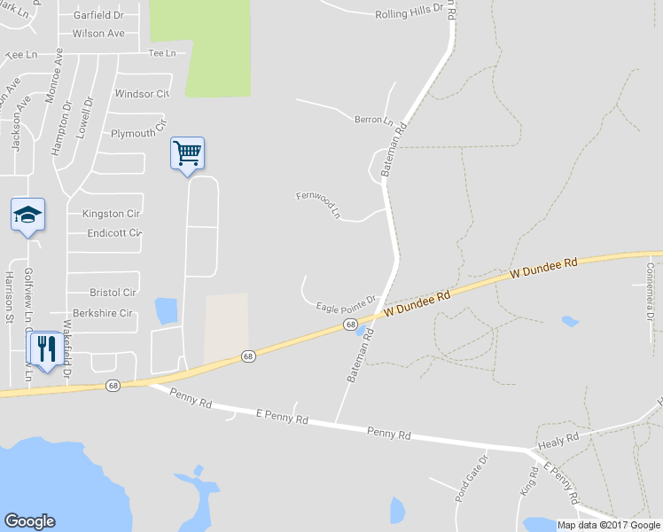 map of restaurants, bars, coffee shops, grocery stores, and more near 2 Eagle Pointe Drive in Barrington